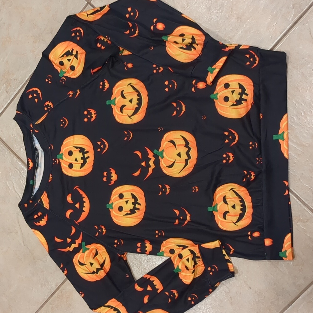 Noracora Long Sleeve Halloween Jack O Lantern Pumpkin Top Blouse Size Small